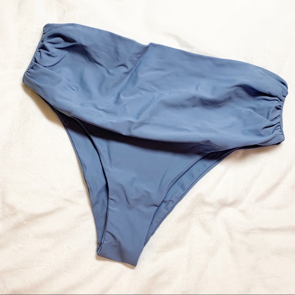 SHEIN Dusty Blue Ruched High Waisted Swim Bottoms Large